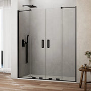 Box doccia frontale KENNA 2 fissi + 2 scorrevoli 250 cm (244-254) nero opaco vetro trasparente