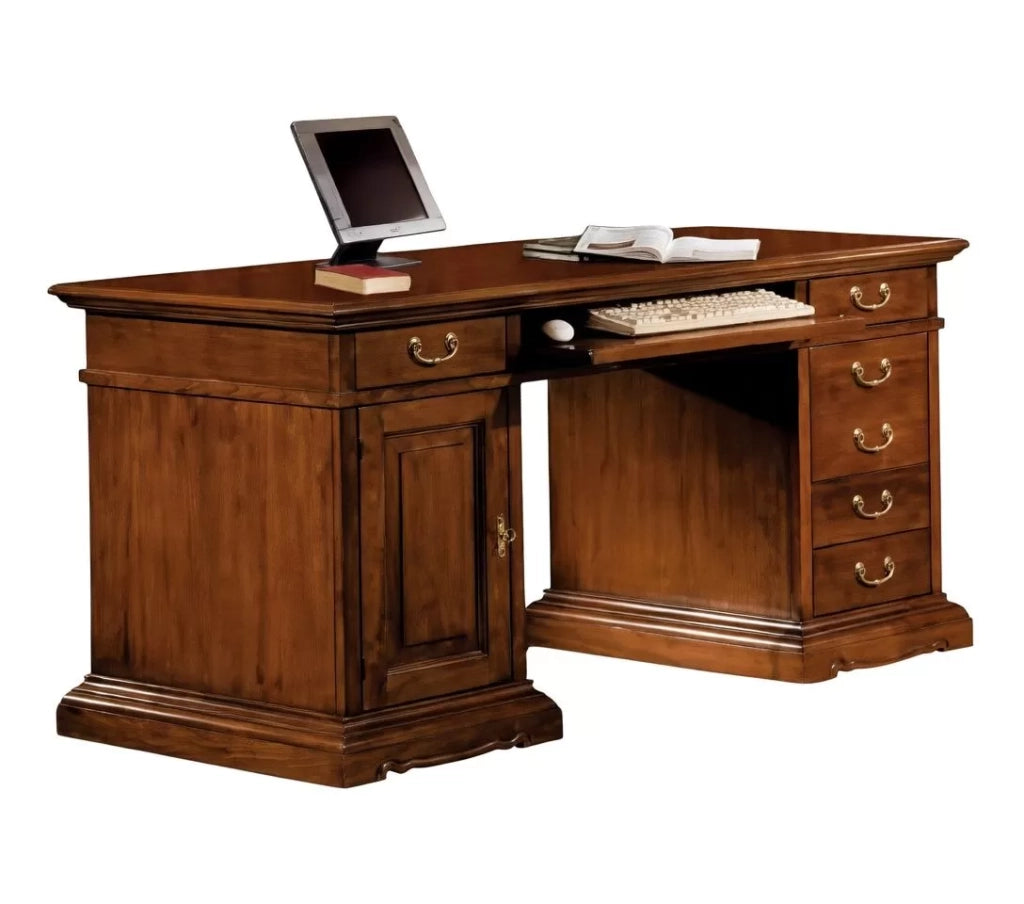 Scrivania porta pc arte povera in legno tinta noce 160x80x87 - Mobili 2G
