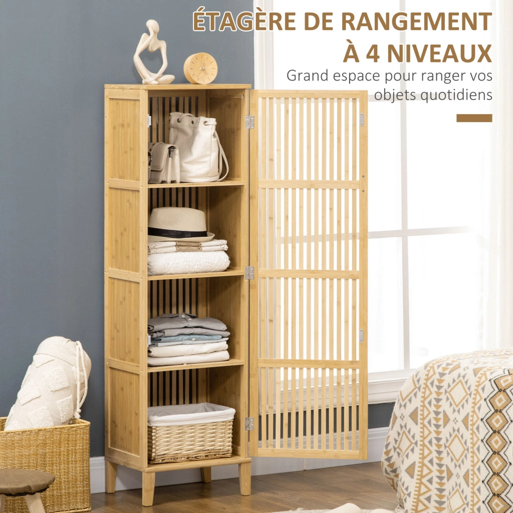 Mobile da bagno in bamb¨´ con ante a doghe e ripiani ¨C zephmum ¨C 40x30x140 cm