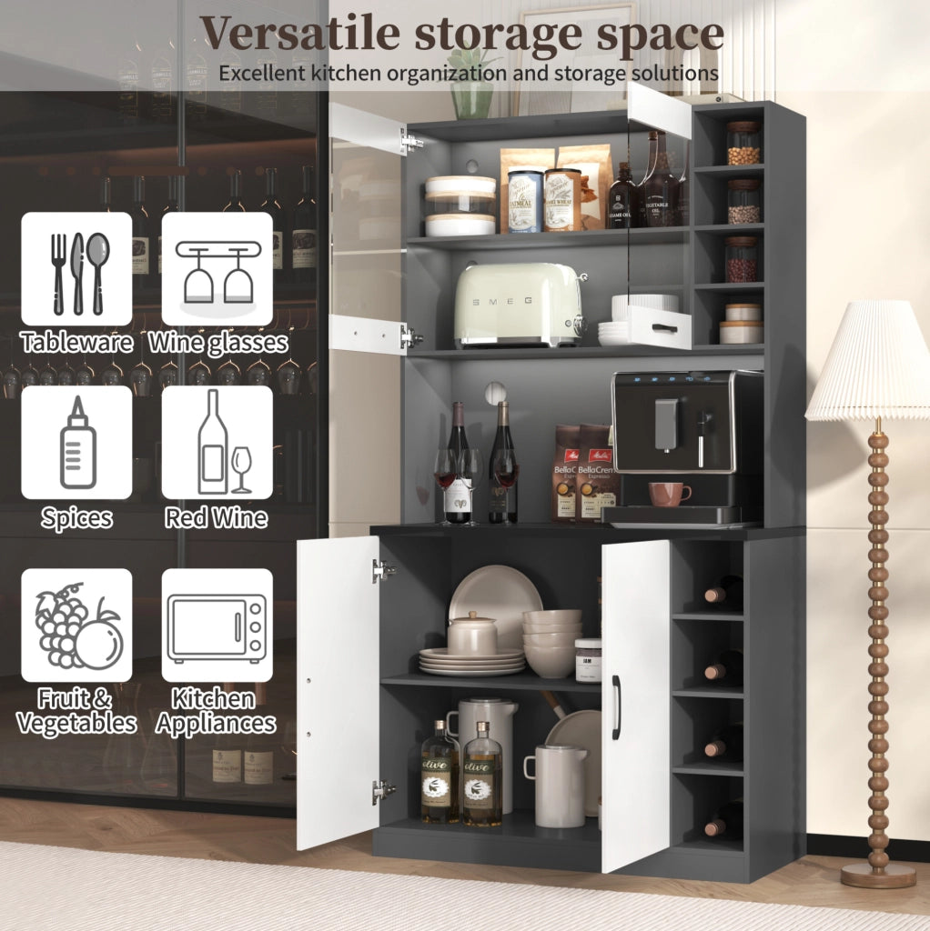 Mobile cucina moderno 100x47x187 cm in MDF e vetro rinforzato; grigio e bianco con LED
