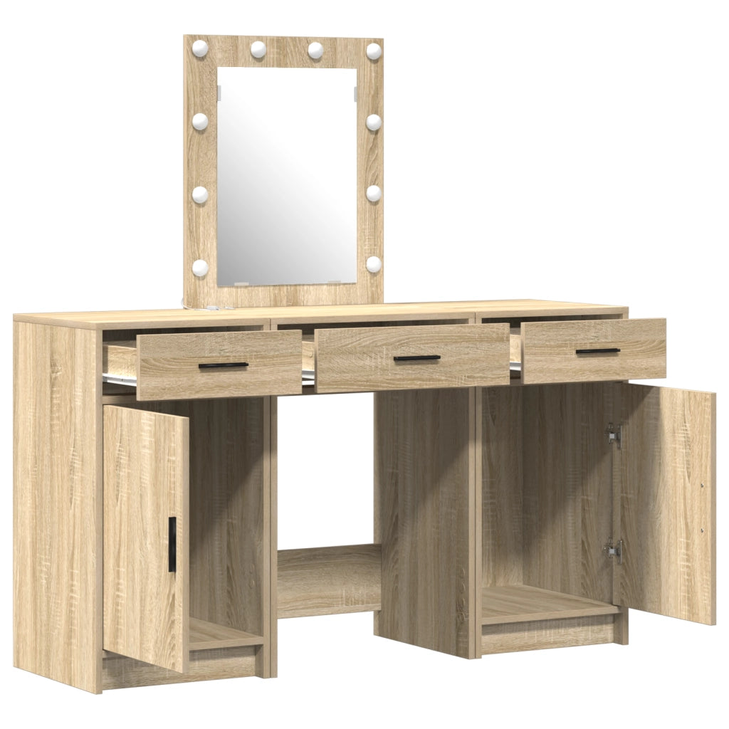 Set da Toeletta 3 Pezzi con LED in Rovere Sonoma in Legno Ingegnerizzato