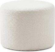 Pouf Ottomano Imbottito, Ø45 x 35 cm Poggiapiedi Rotondo con Tessuto in Filato Bouclé, Schiuma Morbida e Rivestimento Removibile, Poggiapiedi Divano per Camera da letto e Soggiorno, Beige