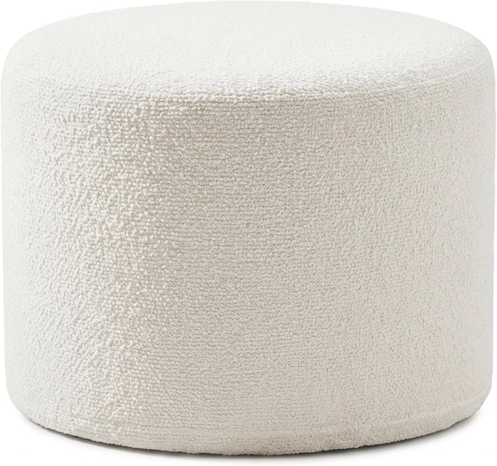 Pouf Ottomano Imbottito, Ø45 x 35 cm Poggiapiedi Rotondo con Tessuto in Filato Bouclé, Schiuma Morbida e Rivestimento Removibile, Poggiapiedi Divano per Camera da letto e Soggiorno, Beige