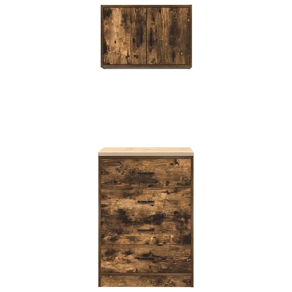 Armadi da Garage 2 pz Rovere Fumo in Legno Multistrato 3328336