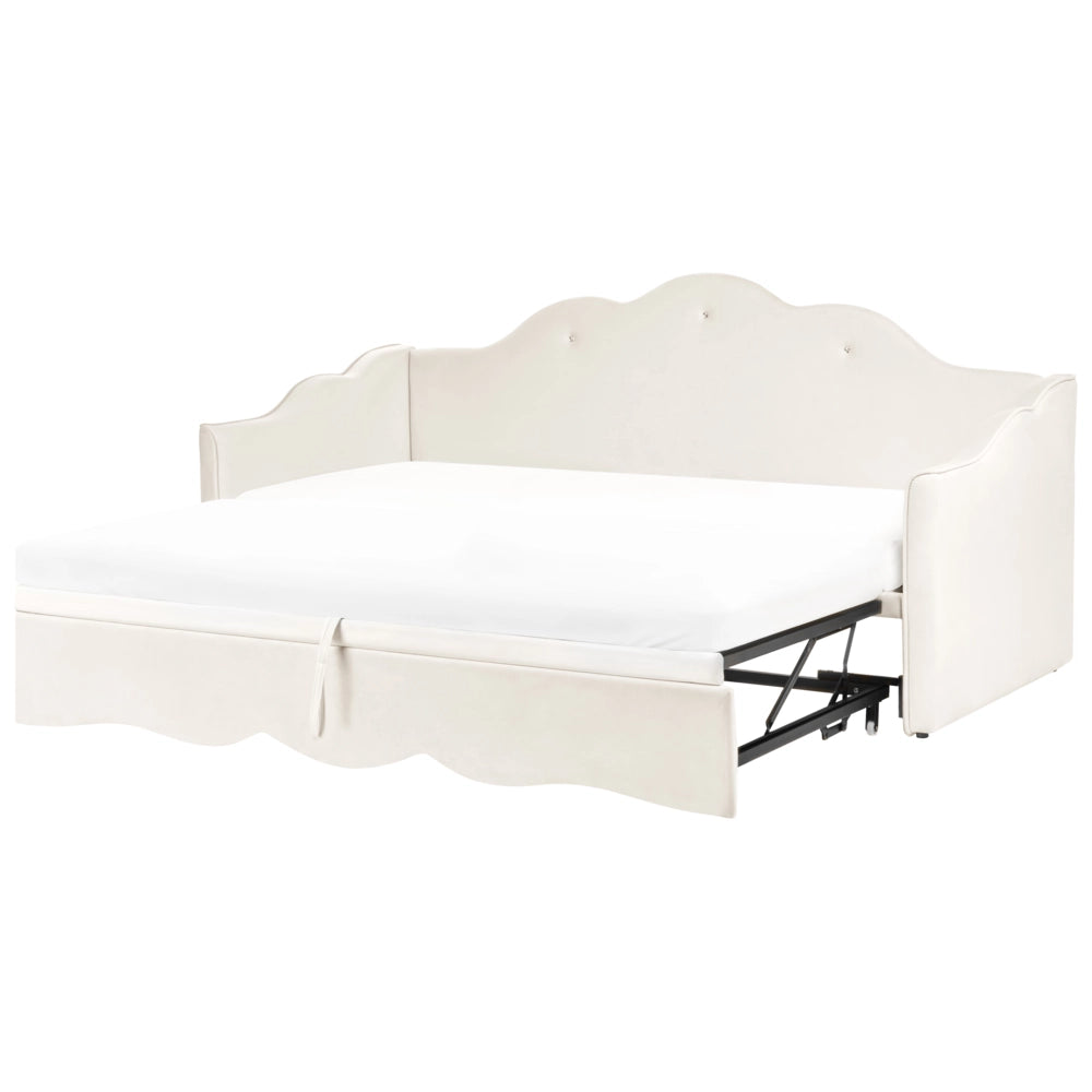 Letto singolo con secondo letto a scomparsa velluto beige chiaro 90 x 180/200 cm camera da letto cameretta