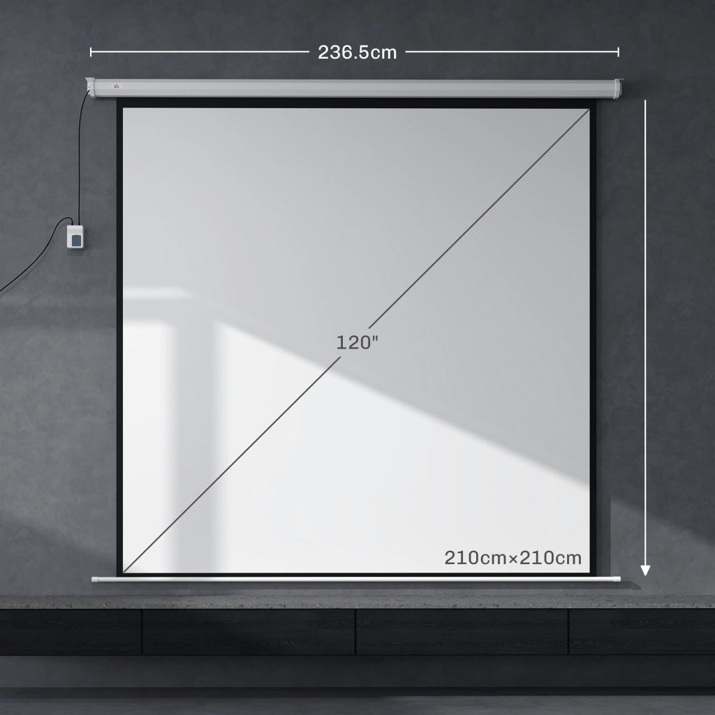 Telo Proiettore Motorizzato da 120" con Telecomando, in Plastica e Metallo, 236.5x8x236.5 cm, Bianco