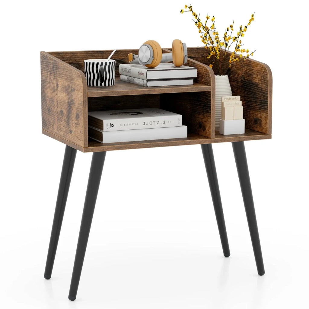 Comodino moderno a 2 ripiani 50 x 32 x 58 cm vano portaoggetti aperto design scandinavo legno ingegnerizzato marrone rustico 20_0013966