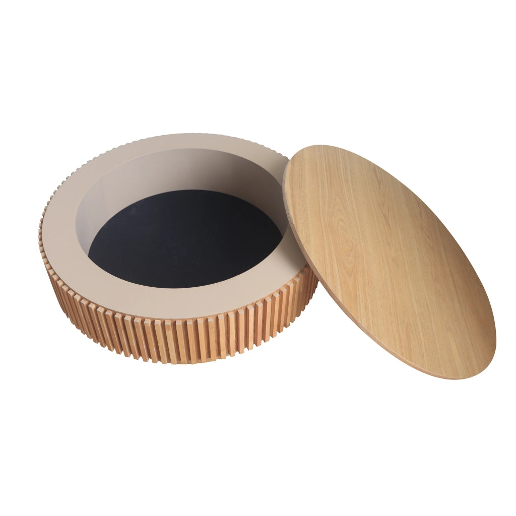 TAVOLO da caffè rotondo con contenitore effetto legno naturale