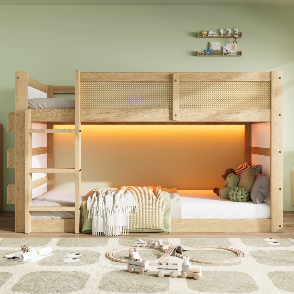 LETTO a soppalco 90x200 cm Legno Naturale/Bianco con scala a 3 gradini