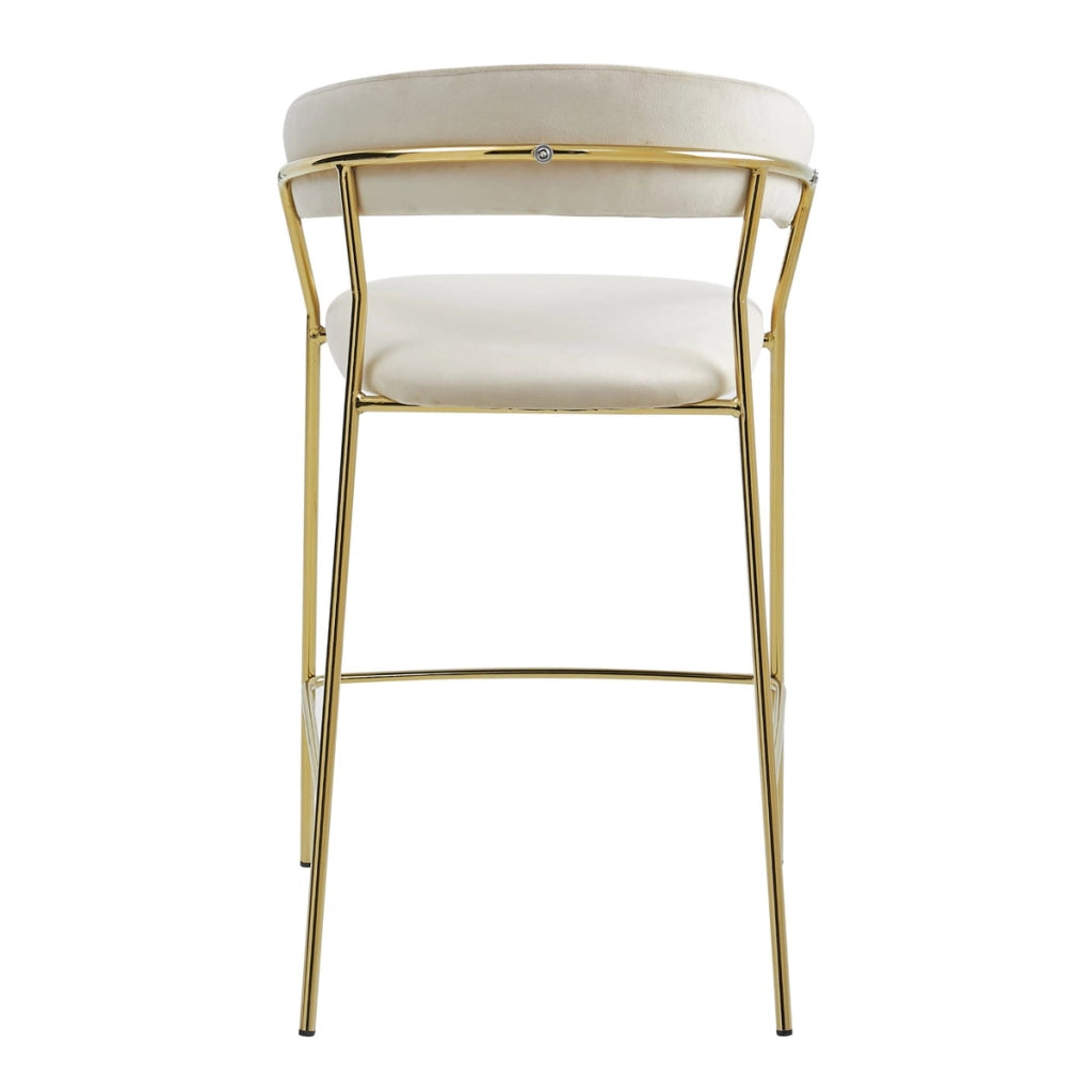 Sgabello da bar Badia in velluto beige e metallo dorato