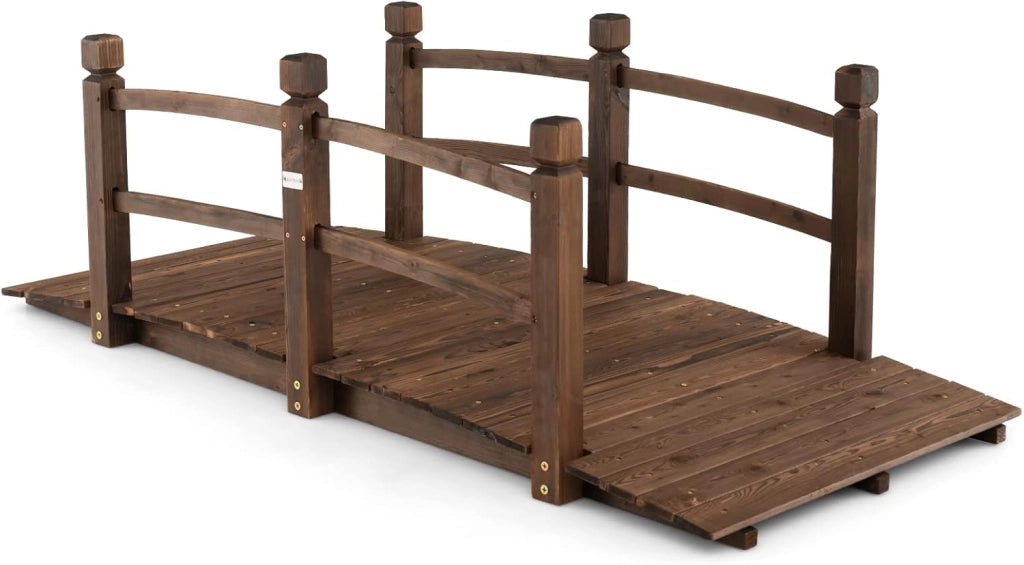 Ponte da Giardino in Legno di Abete 170 cm, Ponticello Decorativo con Ringhiere di Sicurezza, per Giardino Cortile e Fattoria, 171x76,5x58,5cm, Portata 180 kg
