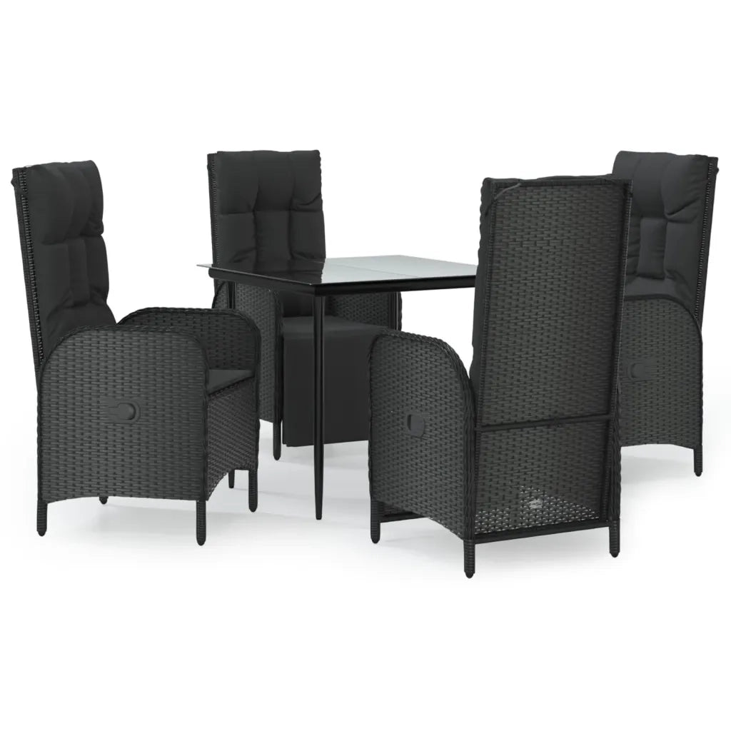 Set da Pranzo da Giardino 5 pz Nero con Cuscini in Polyrattancod mxl 124398