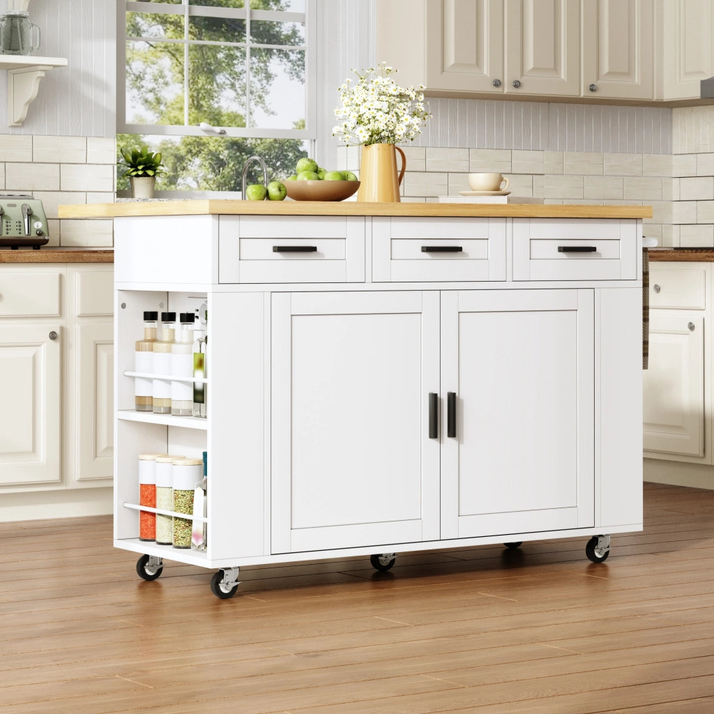 CARRELLO ISOLA CUCINA Pieghevole 120x45(70)x84 cm MDF Bianco/Naturale