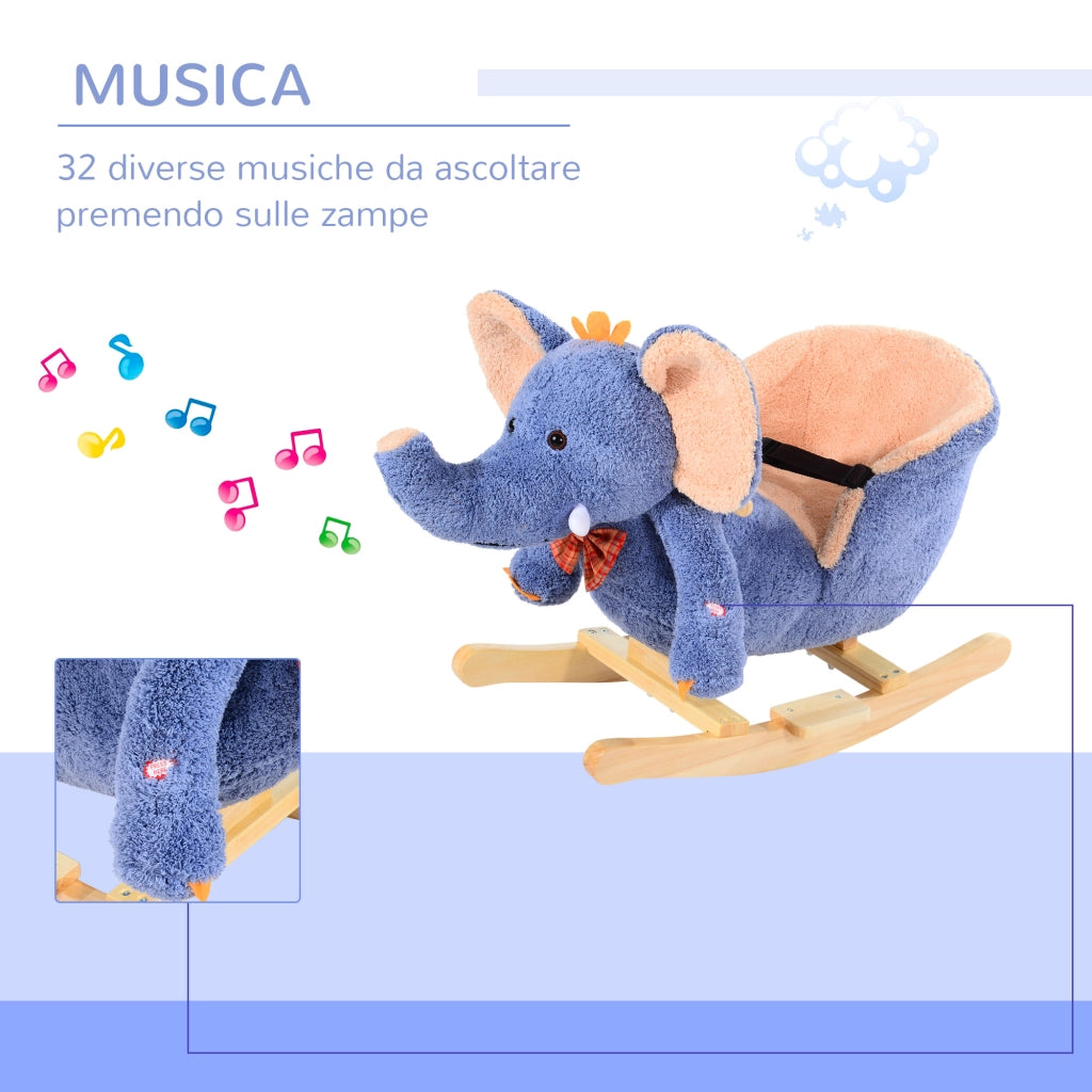 Cavallo a Dondolo in Legno per Bambini Elefante ¨C zephmum ¨C 60x33x45cm