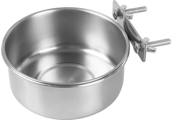 Contenitore per alimenti per uccelli con chiusura a vite - Tanica in acciaio inossidabile - Supporto antiscivolo - Per pappagalli/uccelli - Rimovibile con facilità - Previene il mordere - Ciotola per alimenti