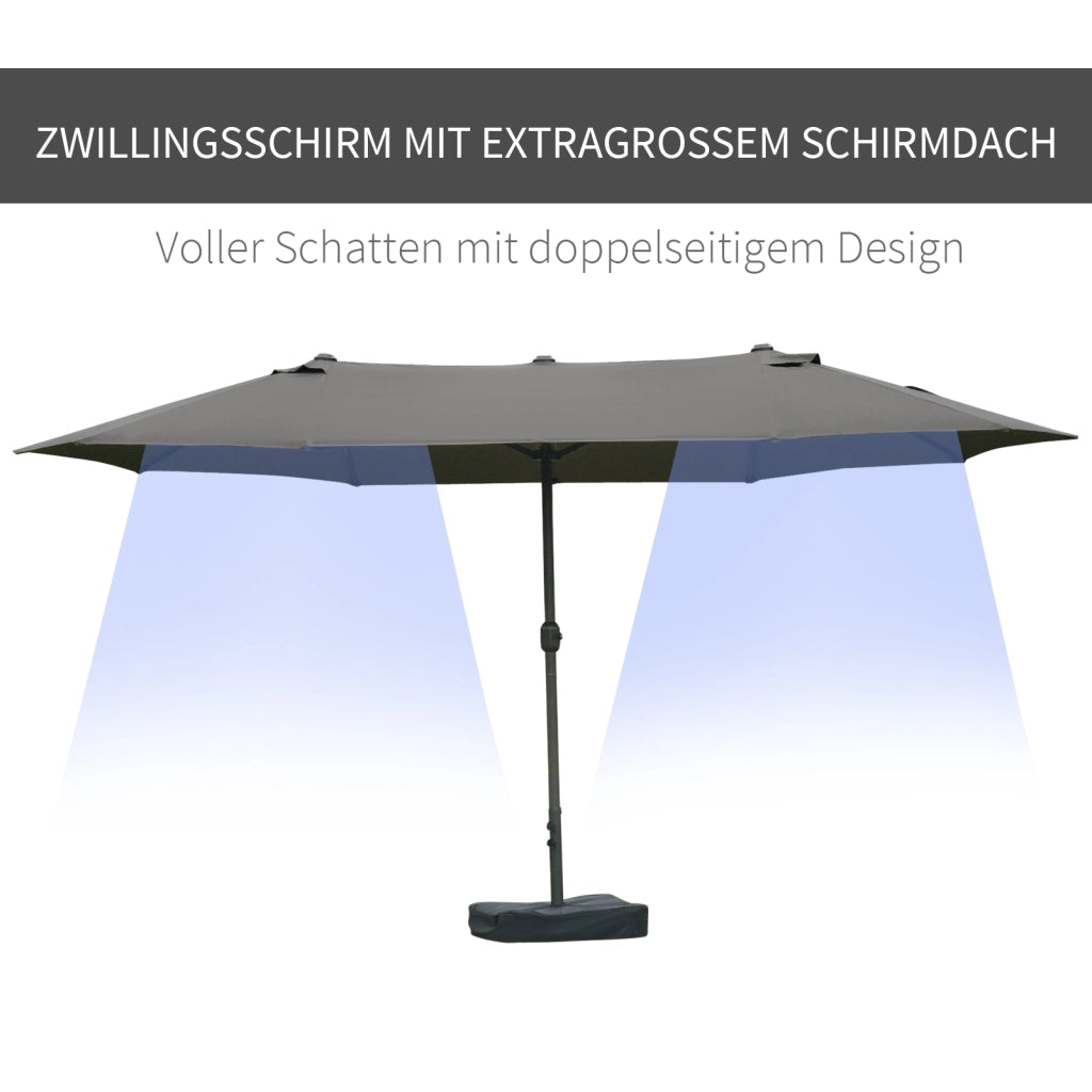 Doppio parasole ovale grigio scuro 460 x 270 x 240 cm da giardino e patio con supporto e manopoli regolabili