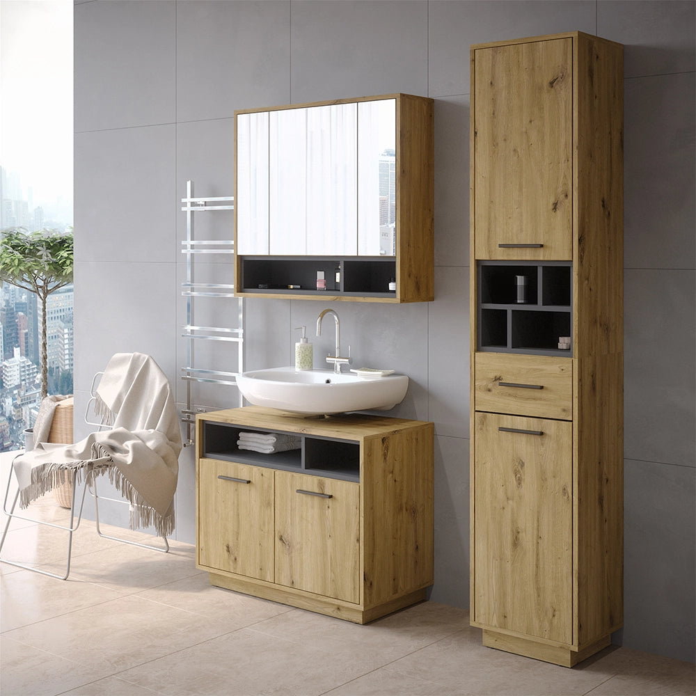 Armadio per il bagno Beatrice Rovere artigianale/Antracite 38 x 190 cm con ante, cassetto Vicco