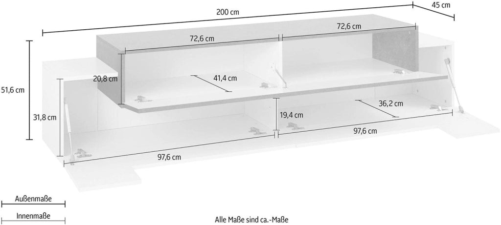 Mobile Tv 2 Ante a Ribalta 200x45x51,5 cm Coro Grigio Antracite Opaco/Rovere Wotan