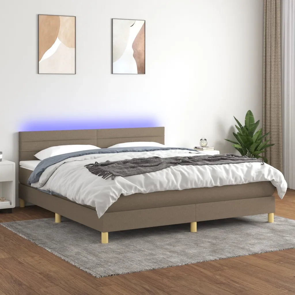 Letto a Molle con Materasso e LED Tortora 160x200 cm in Tessuto 3133809