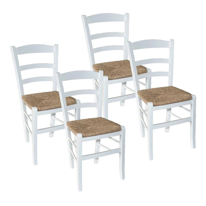 SET 4 SEDIE PAESANA IN LEGNO CON SEDUTA IN PAGLIA E SCHIENALE ALTO 42X40X87H CM COLORE BIANCO