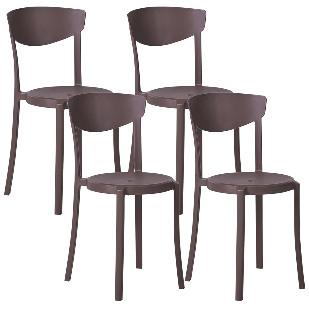 Set di 4 sedie da giardino in polipropilene marrone leggere resistenti alle intemperie in plastica per interni ed esterni moderne