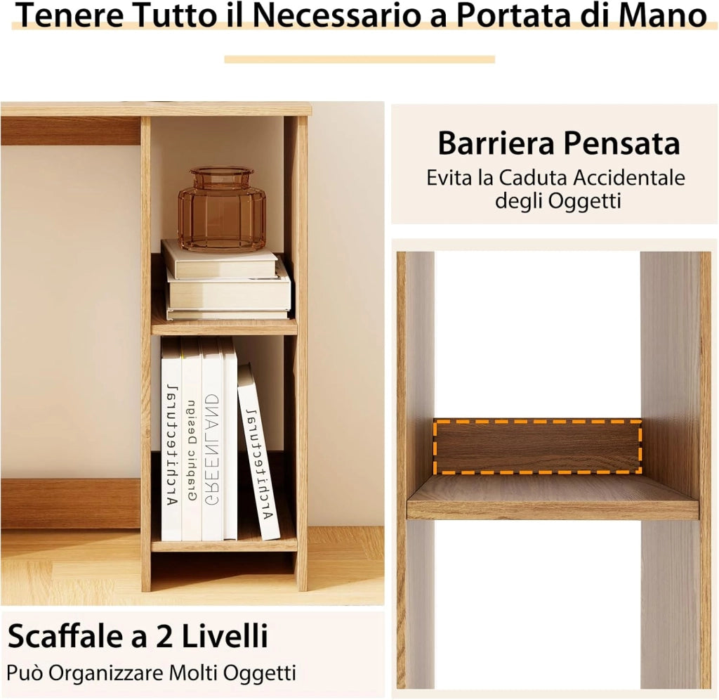 Scrivania per Computer in Legno con 2 Ripiani per Ambienti Piccoli, Scrivania Moderna e Salvaspazio da Casa e Ufficio, 80 x 40 x 74 cm (Naturale)