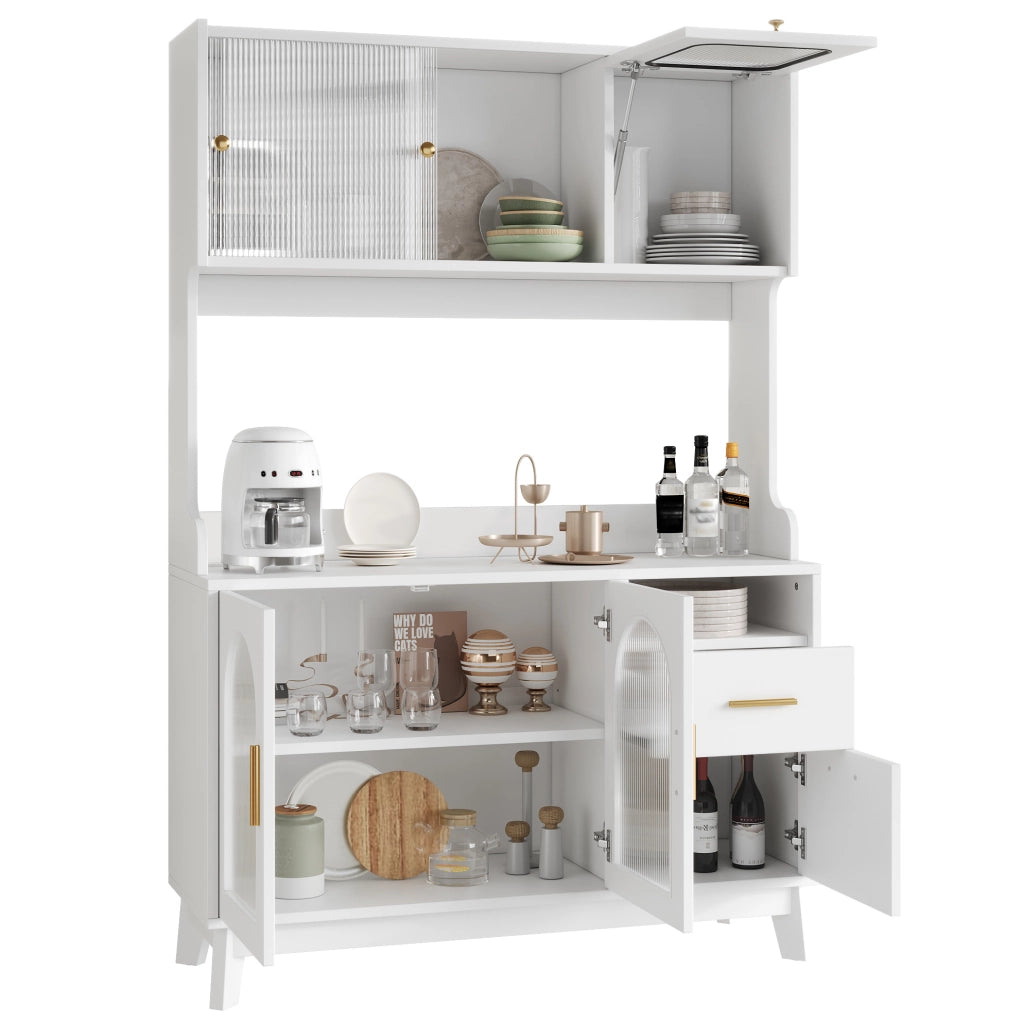 Credenza alta 120x40x178 cm bianca in truciolare, contenitore e USB