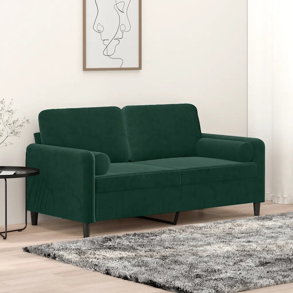 Divano a 2 Posti con Cuscini Verde Scuro 140 cm in Velluto