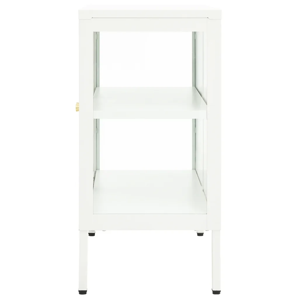 Credenza Bianca 70x35x70 cm in Acciaio e Vetro 336065