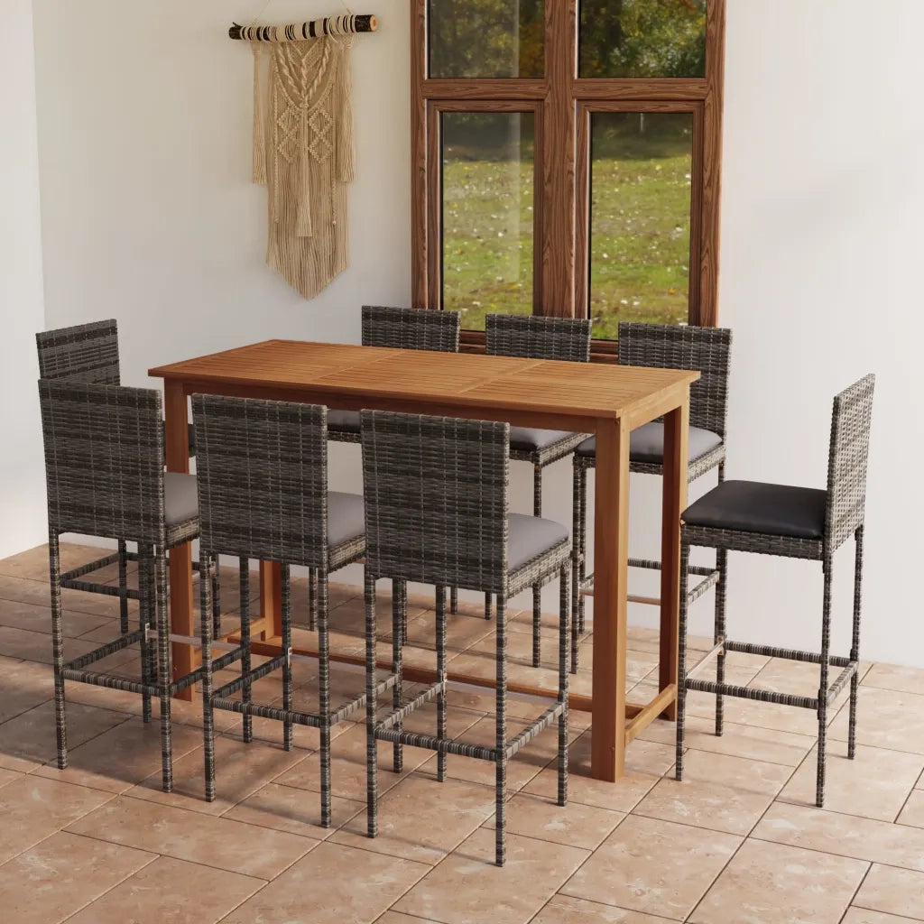 Set da Bar da Giardino 9 pz con Cuscini Grigio cod mxl 45584