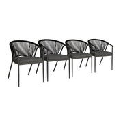 Set 4 sedie da giardino impilabili in acciaio e corde, nero