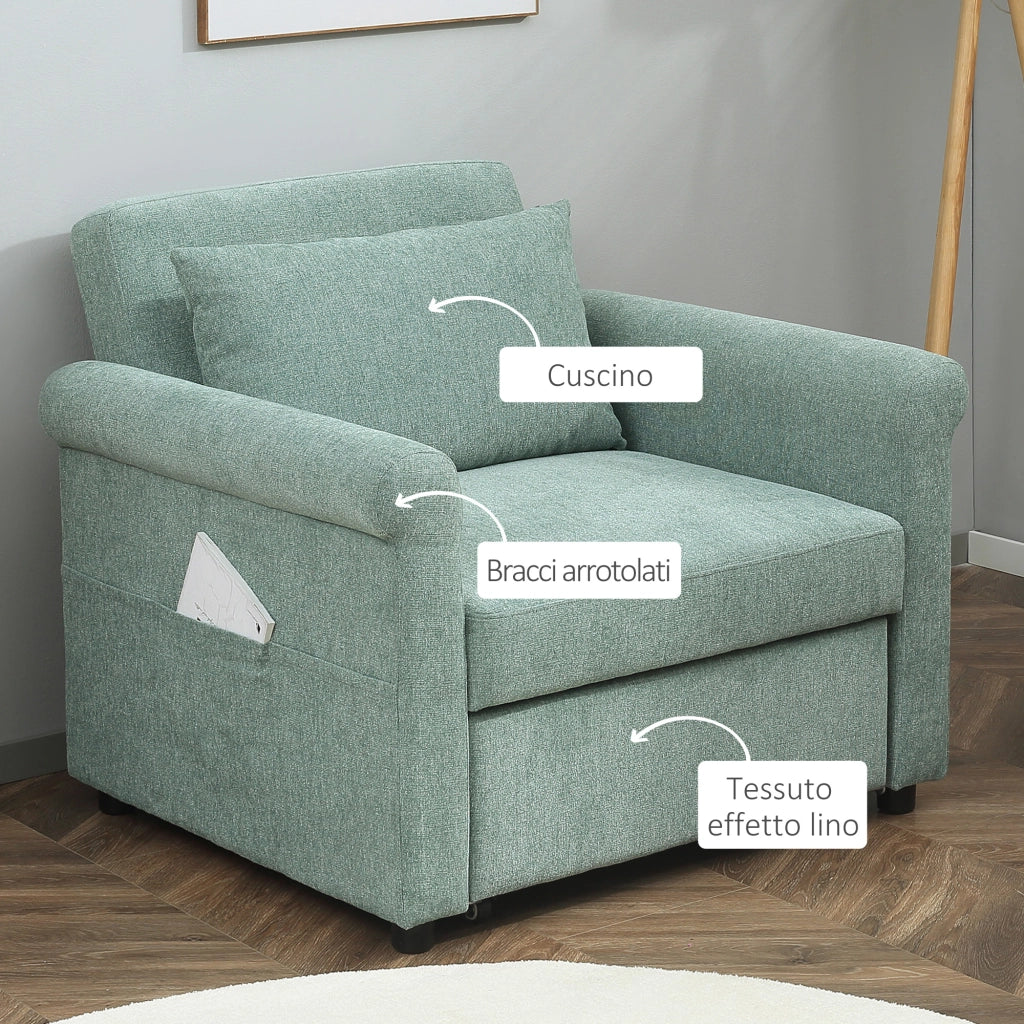 Poltrona Letto Singolo Reclinabile Salvaspazio ¨C zephmum ¨C Verde 96x84.5x87.5 cm
