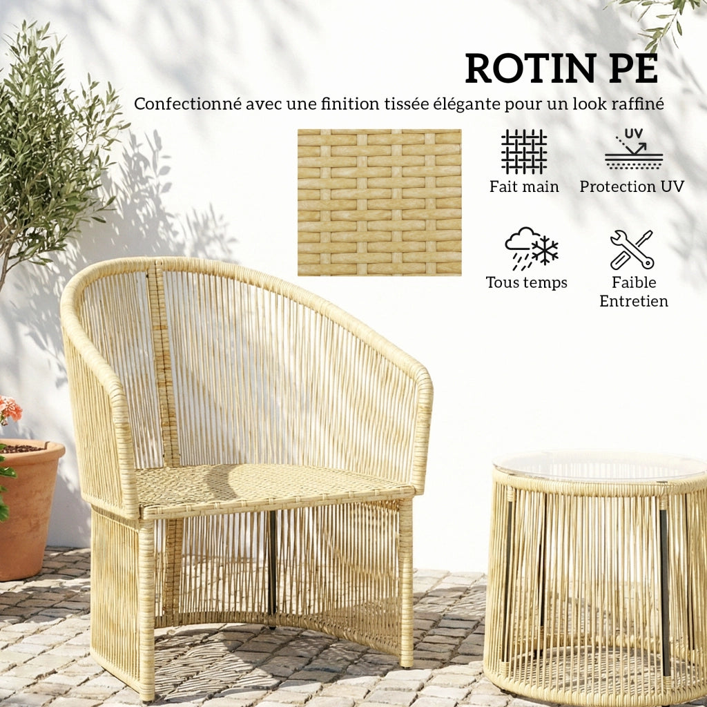 Set Giardino Esterno 2 Posti con Tavolo e Sedie ¨C Zephmum ¨C Resina Intrecciata, Cuscini, Colore Crema
