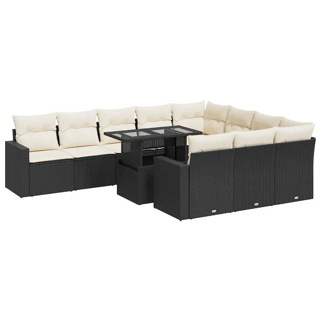 Set Divani da Giardino 11 pz con Cuscini in Polyrattan Nero 3326387