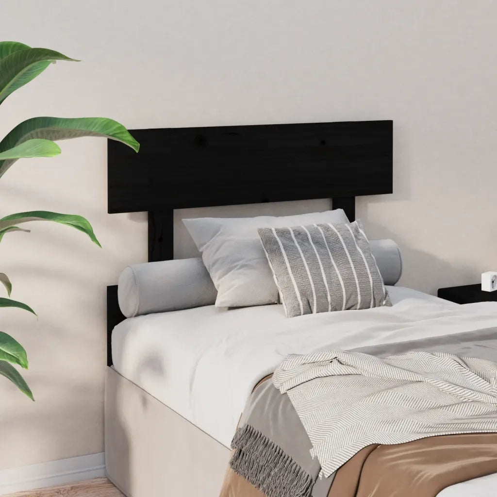Testiera per Letto Nera 93,5x3x81cm in Legno Massello di Pino