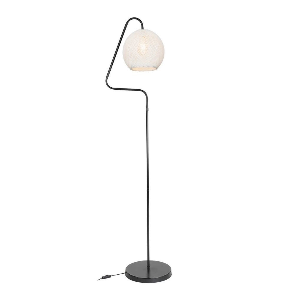 Lampada da terra a stelo grigio e paralume tessuto bianco Yumak MDL4256