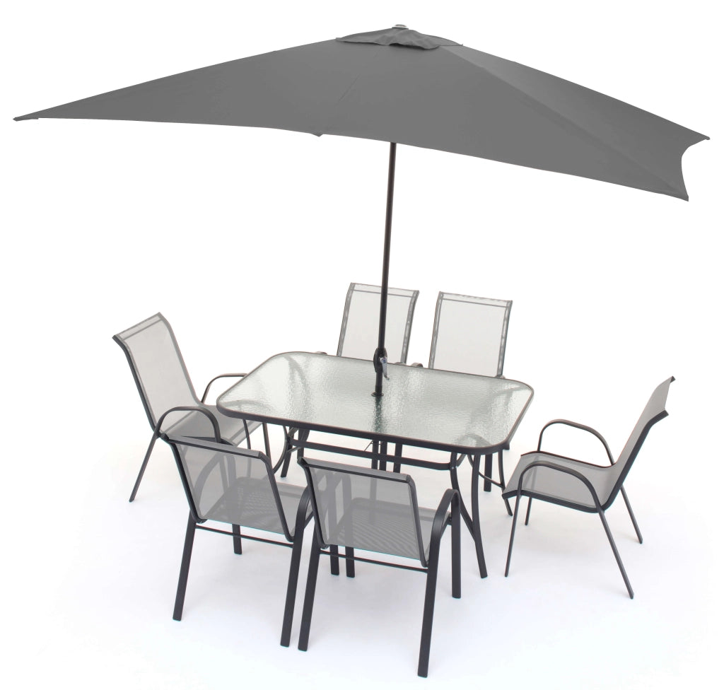 Set Tavolo 6 Sedie e Ombrellone da Giardino in Ferro Taddei Livorno Antracite