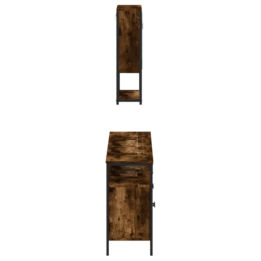 Set Mobili da Bagno 3 pz Rovere Fumo in Legno Multistrato