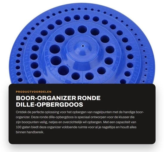 Organizzatore per Trapano 100 Fori - Cassetto di Stoccaggio a Forma Rotonda - Risparmia Spazio - Sicuro - Pratico - Base in Plastica - Supporto per Viti