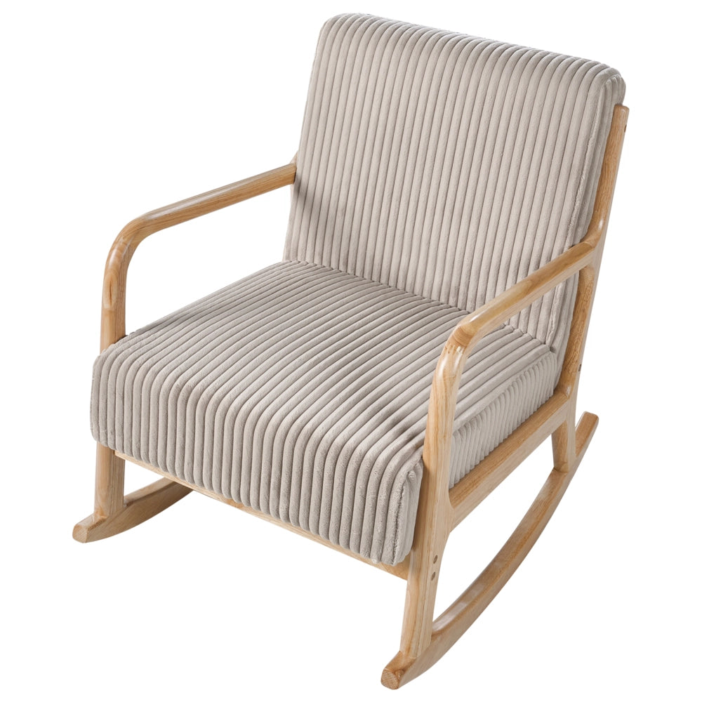 Sedia a dondolo in velluto a coste Rivestimento in stile vintage Struttura in legno Bianco