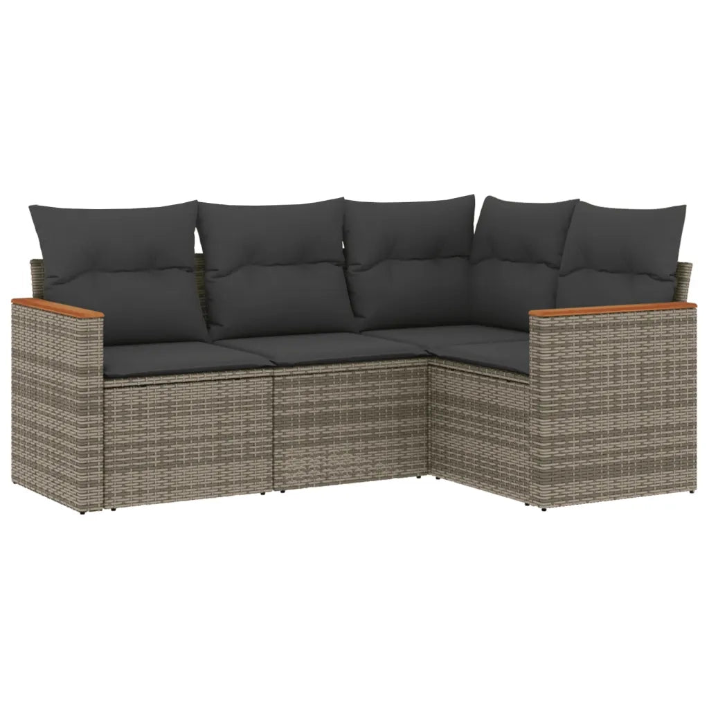 Set Divani da Giardino 4 pz | Set Salotto da Giardino con Cuscini in Polyrattan Grigio
