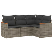 Set Divani da Giardino 4 pz | Set Salotto da Giardino con Cuscini in Polyrattan Grigio