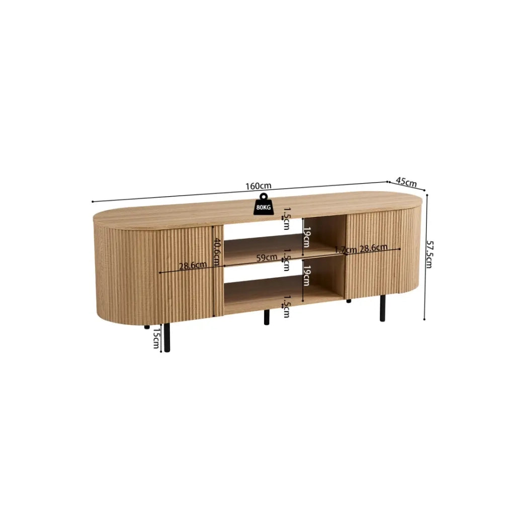Mobile TV VAGOS - Color rovere naturale - 2 porte & 2 nicchie - 160 cm - Mobile TV arrotondato design e funzionale