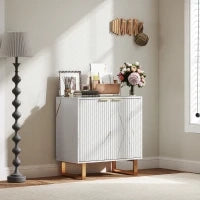Buffet da salotto mobile da archiviazione dallo stile moderno con armadio a 2 porte scanalate, mensola regolabile, piedi in metallo, bianco