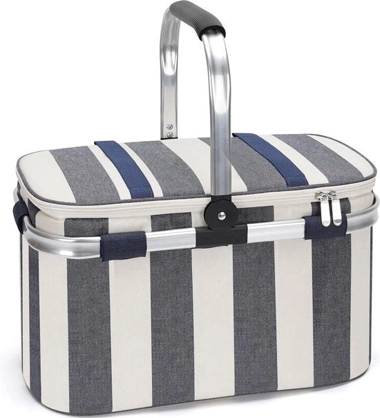Borsa a forma di cono isolante con maniglia opaca e impermeabile con coperta per picnic e tenda da campeggio con strisce blu scuro