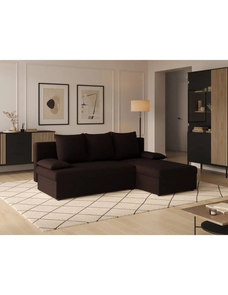 Divano ad angolo Marrone scuro 3 posti trasformabile con contenitore 206x90x146cm GINA