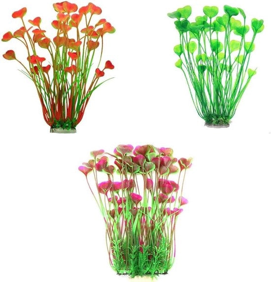 Decorazioni per acquari, 3 pezzi di ornamenti in plastica per piante acquatiche