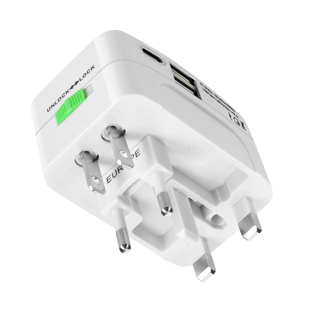 Adattatore da Viaggio Universale con USB / USB-C Anti-sovratensione Bianco Avizar