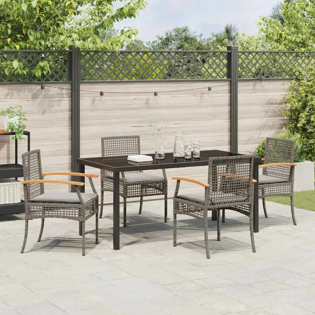 Set da Pranzo per Giardino 5 pcs Grigio e Nero Rattan 3380823