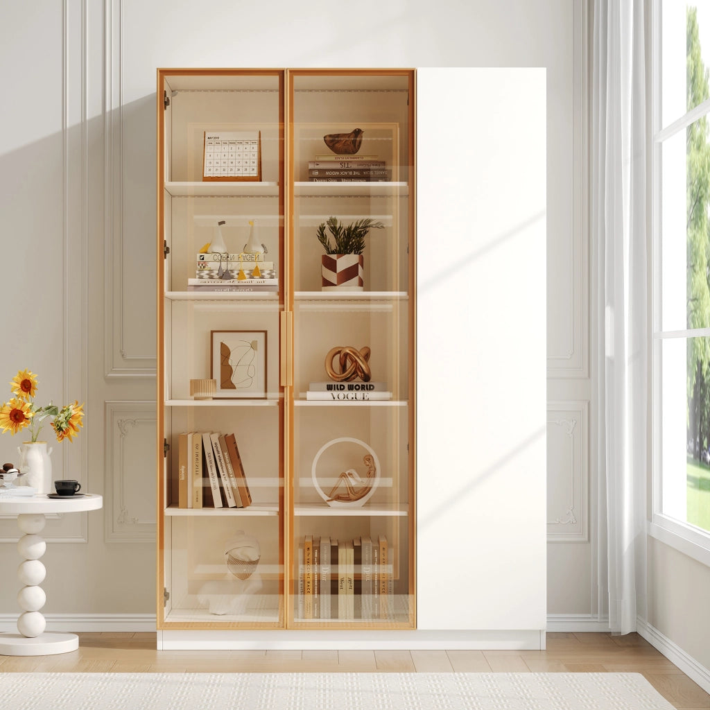 Vetrina a 3 ante con LED e ripiani regolabili in MDF e vetro temperato per soggiorno bianco 110 × 35 × 165 cm